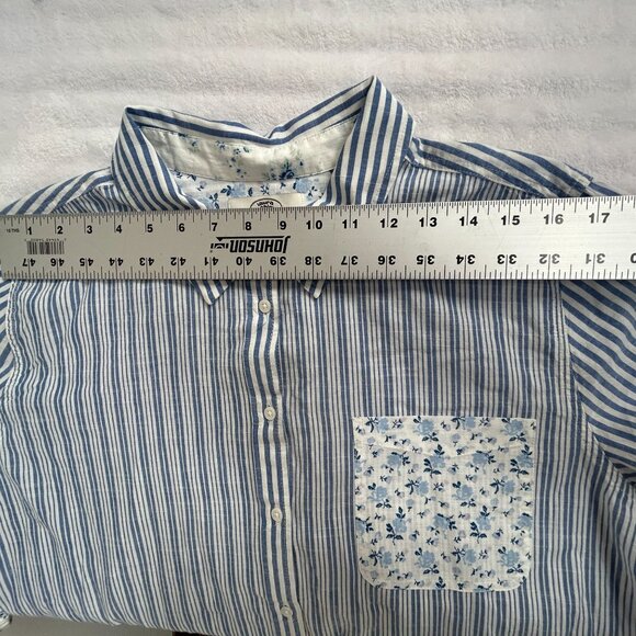 Laura Ashley X Lucky Brand Striped Floral Patchwork Button-Up Shirt Large Blue - Picture 6 of 8